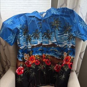 Men's Blue Tropical Hawaiian Button-Down Shirt